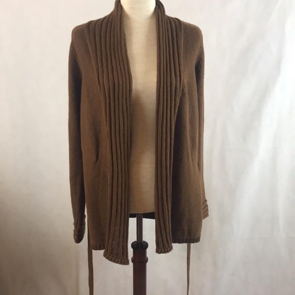 EUC White + Warren Open Front Cardigan with Long Sleeves and Removable Tie Belt - Picture 7 of 9